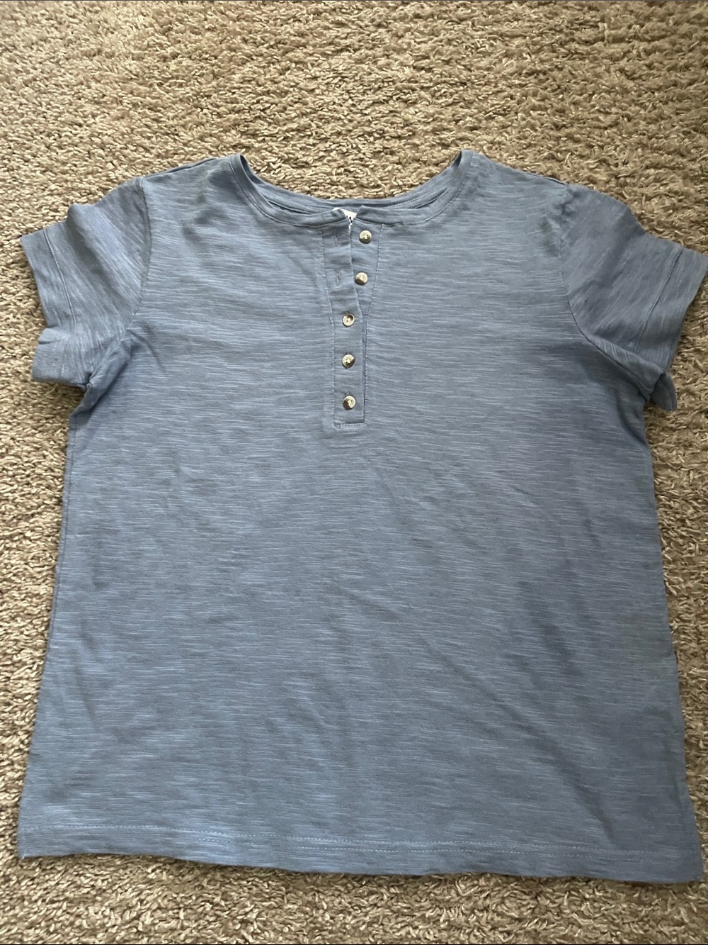 Nine West Soft Blue Short Sleeve Button Henley